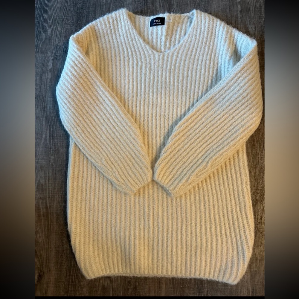 Vici Cream V-Neck Chunky Knit Sweater Dress